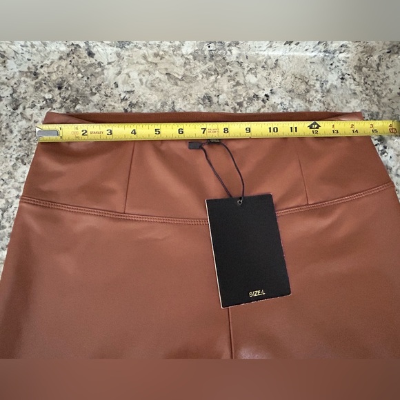 NWT Shinestar Tummy Tucker High Waist Faux Leather Leggings Camel Size L - Picture 10 of 12
